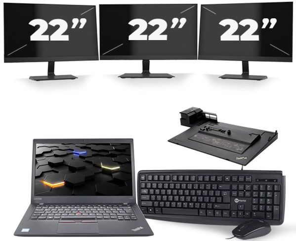 Lenovo ThinkPad T460s - Intel Core i5-6e Generatie - 14 inch - 8GB RAM - 256GB SSD - Windows 11 + 3x 22 inch Monitor Zichtbaar gebruikt