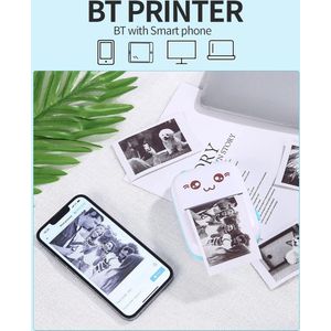 Miniprinter Draagbare thermische fotoprinter Draadloze BT-zakprinter met 13 rollen thermisch papier Direct oplaadbare mobiele printer voor foto-etiketten Memo