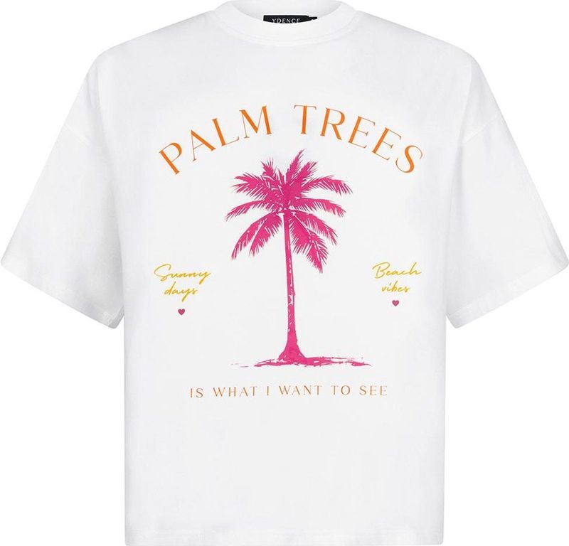 Ydence - T-shirt Palm Trees - Shirt - Roze - Katoen