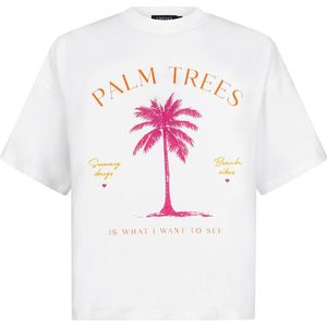 Ydence - T-shirt Palm Trees - Shirt - Roze - Katoen