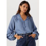 Ydence - Blouse - Blauw - Lange Mouwen - V-hals met Knoopsluiting