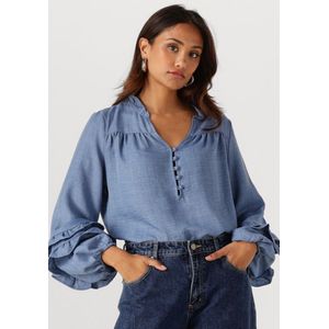 Ydence - Blouse - Blauw - Lange Mouwen - V-hals met Knoopsluiting