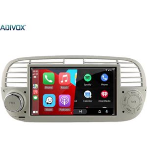 Autoradio 7 inch voor Fiat 500 Abarth Android 13 CarPlay/Auto/WiFi/GPS/RDS/DSP/NAV/DAB+ kleur Wit/Beige