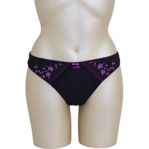 Freya - Mischa - zwarte slip met accenten en roze bloemen - Maat M / 38