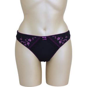 Freya - Mischa - zwarte slip met accenten en roze bloemen - Maat S / 36