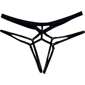 Sexy String Zonder Stof - Zwart - Transparant - Open Kruis - Bondage Riem - G-String Tuigje - Erotisch - Lingerie / Ondergoed - Maat XXL