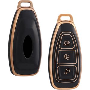 Zachte TPU Sleutelcover - Geschikt voor Ford Focus / Fiesta / Kuga / Fusion / Mondeo / Ecosport / ST - Zwart Goud Metallic - Sleutel Hoesje Cover - Randen Goud - Auto Accessoires