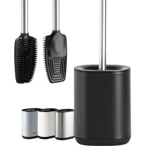 Roestvrijstalen Toiletborstel met Houder, Flexibele Siliconen, Modern en Elegant, Geoptimaliseerde Hygiëne, Anti-Vingerafdruk. (Zwart)