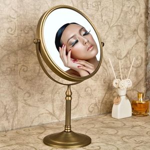 Retro ronde spiegel van messing, antieke make-upspiegel, tweezijdig, 3-voudige vergroting, 360° draaibare make-upspiegel voor thuis
