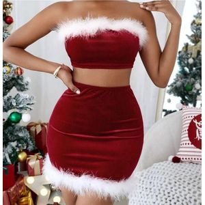 Sexy Kerst dress - Top en Rok - Lingerie - Kerstmis - Dames - Fluweel Rood