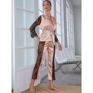 Satijnen Pyjama set - Dames Nachtkleding - Roze - Lingerie kant