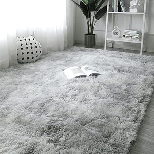 Hoogpolig tapijt super zacht pluizig antislip hoogpolig tapijt kinderkamer pluisvrij grijs wit 160 x 230 cm
