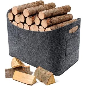 Vilten tas, haardhout, extra grote brandhoutmand, houten mand, vilten tas, 53 x 40 x 30 cm, opvouwbaar, brandhout, mand, shopper, vilten mand, boodschappentas, opbergmand voor hout, kranten,