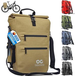 3-in-1 fietstas voor bagagedrager, rugzak, 100% waterdicht, met laptopvak, 15,6 inch, schoudertas, flessenhouder, bagagedragertas voor fiets, reflecterend (zandbeige)