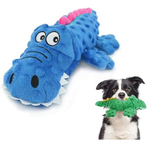 Piepend speelgoed voor hond, hondenspeelgoed, krokodil pluche speelgoed voor honden, veilig kauwspeelgoed voor kleine middelgrote honden, blauw