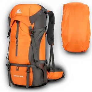 Avoir Avoir®-Hiking travel backpack met regenhoes- Nylon-Oranje-Rugzak- Tas- Camping -Reistas met Regenhoes - 70L Capaciteit-Backpacks