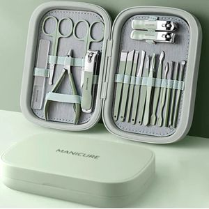 E-shop4u® - Nagelknipperset - Manicureset - Pedicureset - Nagelverzorging - RVS - 18 In 1 - Professioneel - Groen - Nagelknippers - Pincet - Nagelvijl - Oorlepels - Reisset - Compact - Duurzaam - Reis - Thuis - Retourbeleid - Gratis Verzending
