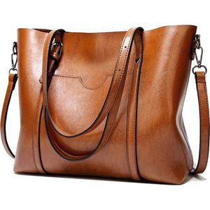 Avoir Avoir®-Ruime en Georganiseerde Schoudertas/Handtas - Grote Capaciteit - Multi-Pocket Ontwerp - Zacht PU-Leer - Vintage Stijl - Bruin- 31x11x26cm