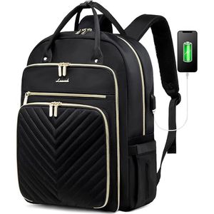 Laptop tas/rugzak - patroon borduurgaren 17.3 inch Zwart - Met USB-oplaadpoort waterbestendig - Rugzak voor reizen, werk, kantoor, school, 32L 33.8x20x48.3cm
