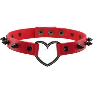 Gotische punkrock-stijl kunstlederen choker rood - Met verstelbare spijkers en metalen voet - Lengte 14-15.5 inch verstelbaar x breedte 1.7cm - Kostuum Accessoires