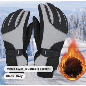 Winter skihandschoenen met touch screen voor heren grijs/zwart one size - Warme handschoenen, anti-slip, winterdicht, waterbestendig, met anti loss buckle geschikt voor skiën, schaatsen, fietsen, voor wintersport
