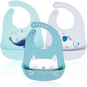 Baby slabbetjes - 3 stuks waterdichte siliconen voedingsslabbetjes voor baby's en peuters Unisex - Super zacht en gemakkelijk schoon te maken met brede voedselkruimelvangerzak