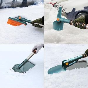 Veelzijdige Zwarte Ijskrabber voor Auto's: 3-in-1 Sneeuwborstel met Roterende Kop, Ijspriem & Sneeuwschep - Uitschuifbare Handgreep voor SUV's en Vrachtwagens
