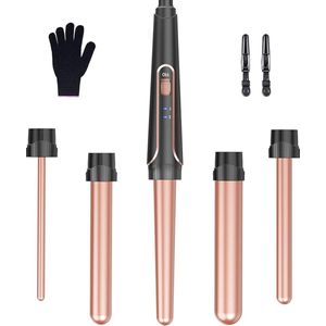 5-in-1 Krultang Set met Verschillende Opzetstukken - Voor Grote en Kleine Krullen, Keramische Krultang, Inclusief Handschoen en Clips - Roze Goud