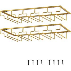 wijnglazen rek - Wijnbekerhouder, Omgekeerde Wijnglashouder, Onder Kast Stemware Rek (2 Packs 5 Rows, Gold)