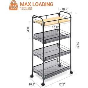 multifunctionele trolley met wieltjes voor keuken, kantoor, badkamer -Storage trolley - Rolling trolley with wheels,