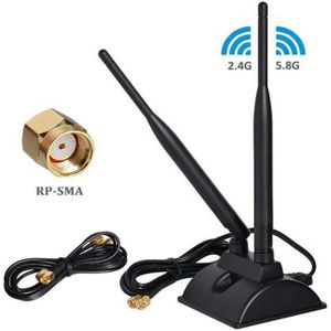 Dual Band WiFi Antenna with RP-SMA Male Connector & Magnetic Base for Router & etc.
