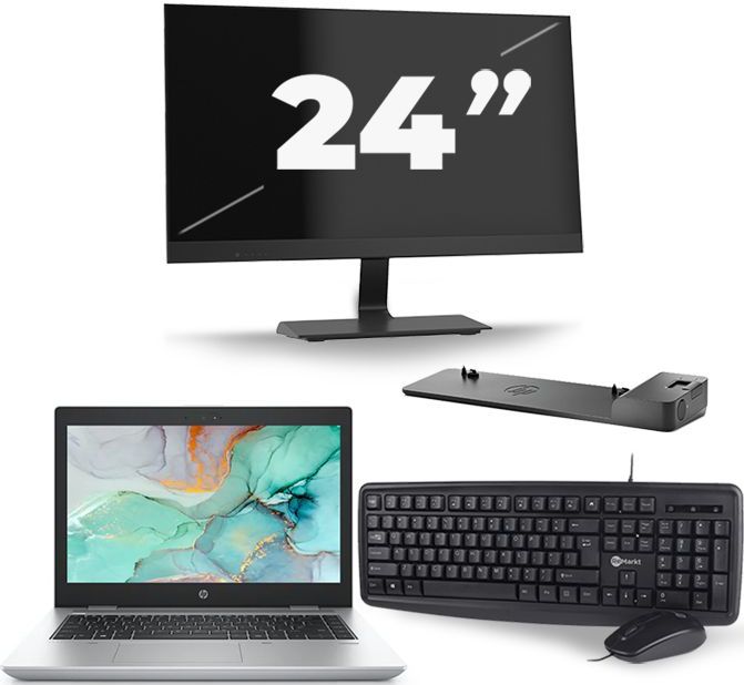 HP ProBook 645 G4 - AMD Ryzen 5 2500U - 14 inch - 8GB RAM - 240GB SSD - Windows 10 + 1x 24 inch Monitor Zichtbaar gebruikt