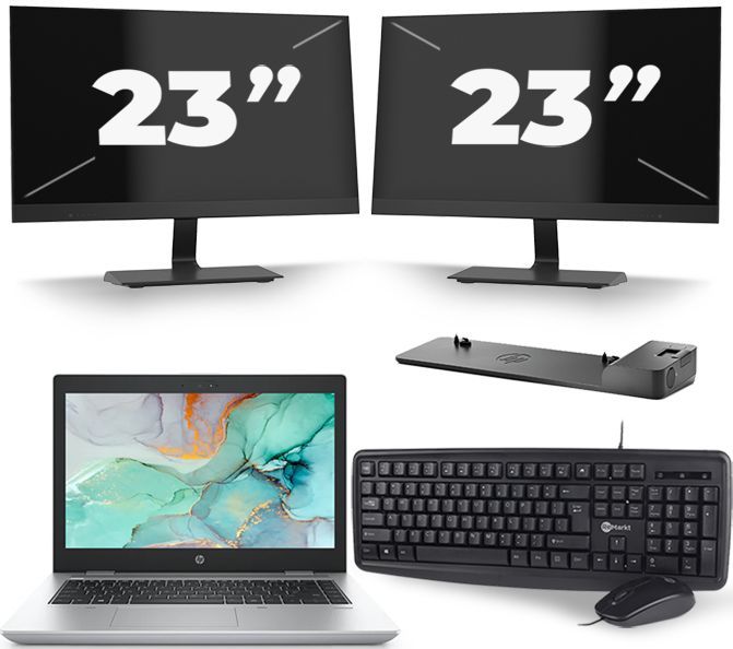 HP ProBook 645 G4 - AMD Ryzen 5 2500U - 14 inch - 8GB RAM - 256GB SSD - Windows 10 + 2x 23 inch Monitor Zichtbaar gebruikt