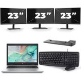 HP ProBook 645 G4 - AMD Ryzen 5 2500U - 14 inch - 8GB RAM - 256GB SSD - Windows 10 + 3x 23 inch Monitor Zichtbaar gebruikt