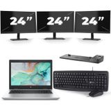 HP ProBook 645 G4 - AMD Ryzen 5 2500U - 14 inch - 8GB RAM - 256GB SSD - Windows 10 + 3x 24 inch Monitor Zichtbaar gebruikt