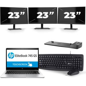 HP EliteBook 745 G5 - AMD Ryzen 5 2500U - 14 inch - 8GB RAM - 240GB SSD - Windows 10 + 3x 23 inch Monitor