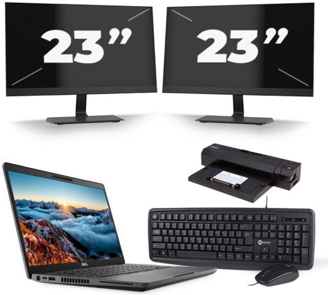 Dell Latitude 5400 - Intel Core i5-8e Generatie - 14 inch - 16GB RAM - 256GB SSD - Windows 11 + 2x 23 inch Monitor Zichtbaar gebruikt
