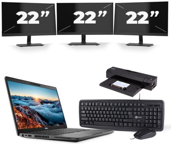 Dell Latitude 5400 - Intel Core i5-8e Generatie - 14 inch - 16GB RAM - 256GB SSD - Windows 11 + 3x 22 inch Monitor Zichtbaar gebruikt