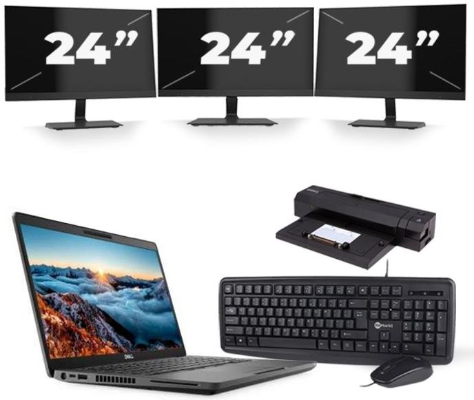 Dell Latitude 5400 - Intel Core i5-8e Generatie - 14 inch - 16GB RAM - 256GB SSD - Windows 11 + 3x 24 inch Monitor Zichtbare schade