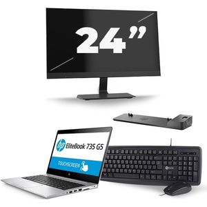 HP EliteBook 735 G5 - AMD Ryzen 5 PRO 2500U - 13 inch - 8GB RAM - 256GB SSD - Windows 10 + 1x 24 inch Monitor Zichtbare schade