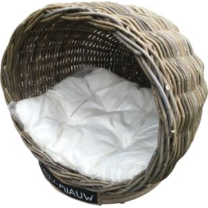 Decomeubel - Kattenmand IGLO - Grijs Rotan - Inclusief Crème-Wit Kussen