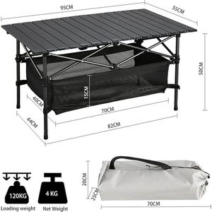 Picknicktafel Campingtafel inklapbaar in aluminium,Wandeltafel Balkontafel 55 x 95 x 50 cm