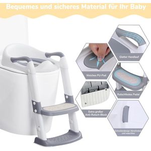 Toiletbril voor kinderen, met trap - verstelbare toilettrainer met PU zitkussen, antislip, voor jongens en meisjes