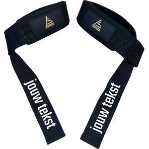 Lifting straps - zwart - personaliseerbaar - 100% polyester - met padding - deadlift straps