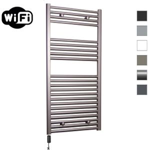 Elektrische radiator sanicare hwv met wifi 111,8x45 cm inox look 596w met thermostaat zwart linksonder