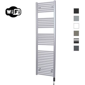 Sanicare elektrische design radiator 45x172cm zilvergrijs met WiFi en thermostaat rechts zwart