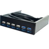 6 poorten 5 25 inch floppy bay voorpaneel met voedingsadapter USB Hub Spilitter 2-poorten USB 3.0 + 4 poorten USB 2.0