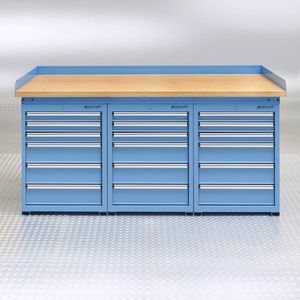 Datona® Werkbank PRO - bamboe werkblad - 18 lades - 200 cm - Blauw