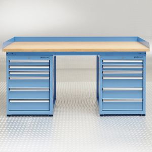 Datona® Werkbank PRO - bamboe werkblad - 12 lades - 200 cm - Blauw