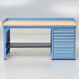 Datona Werkbank PRO - bamboe werkblad - 6 lades - 200 cm - blauw -